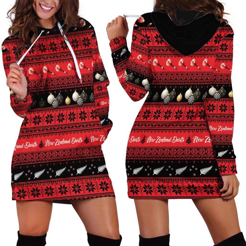 New Zealand Darts Christmas Hoodie Dress Merry Xmas Aotearoa Maori Red - Polynesian Pride