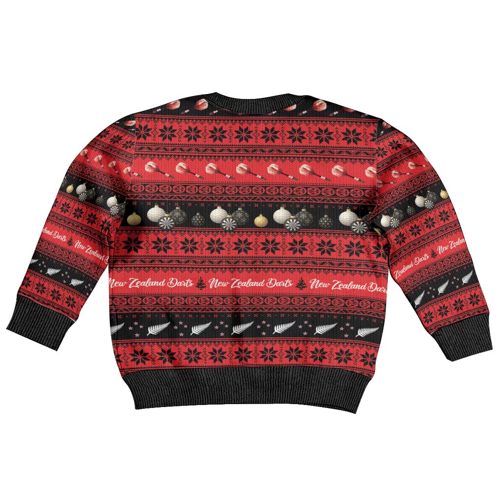 New Zealand Darts Christmas Kid Ugly Christmas Sweater Merry Xmas Aotearoa Maori Red - Polynesian Pride