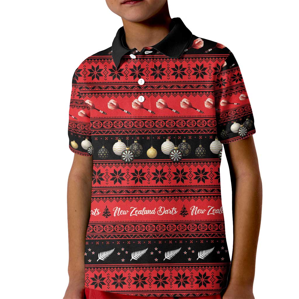 New Zealand Darts Christmas Kid Polo Shirt Merry Xmas Aotearoa Maori Red - Polynesian Pride