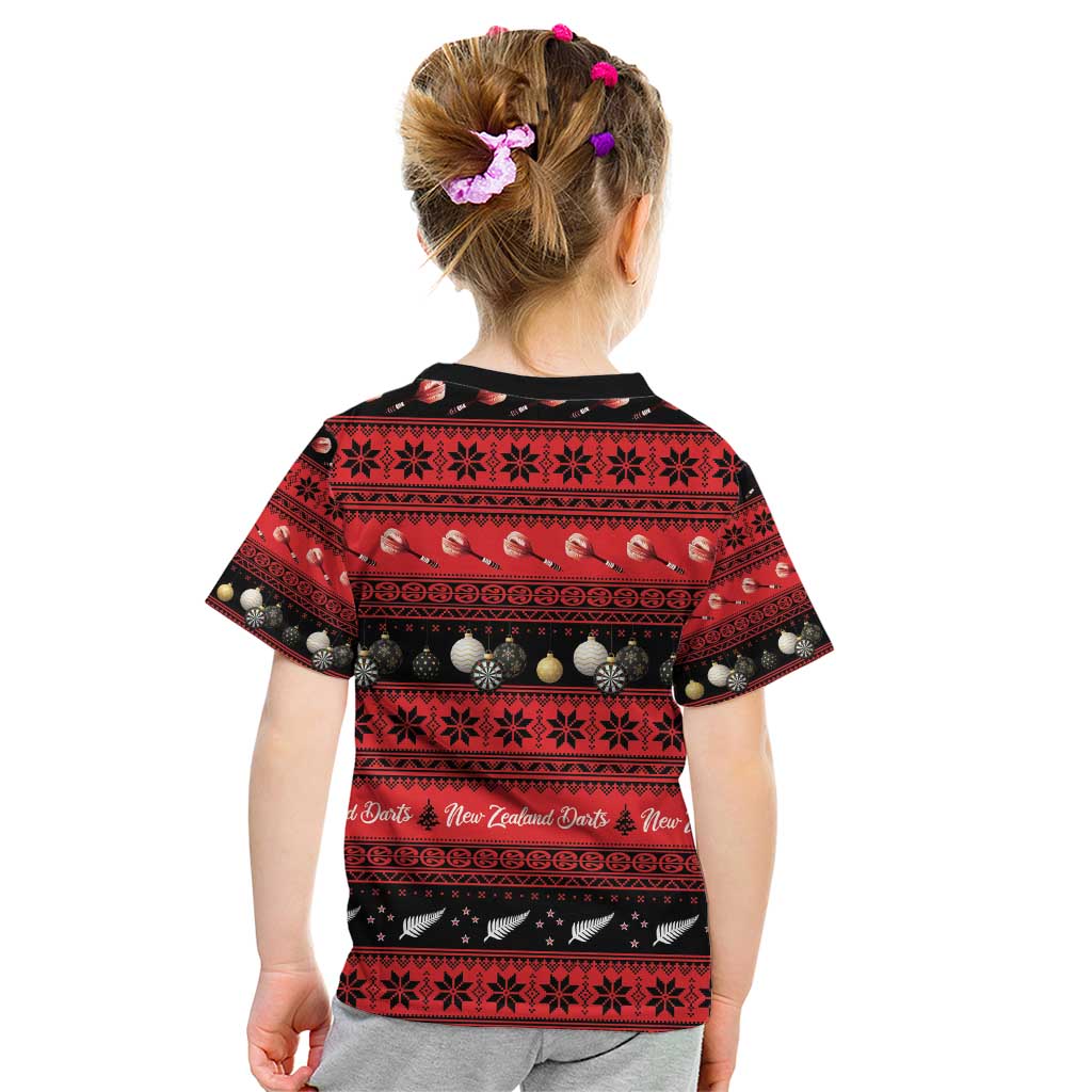 New Zealand Darts Christmas Kid T Shirt Merry Xmas Aotearoa Maori Red - Polynesian Pride