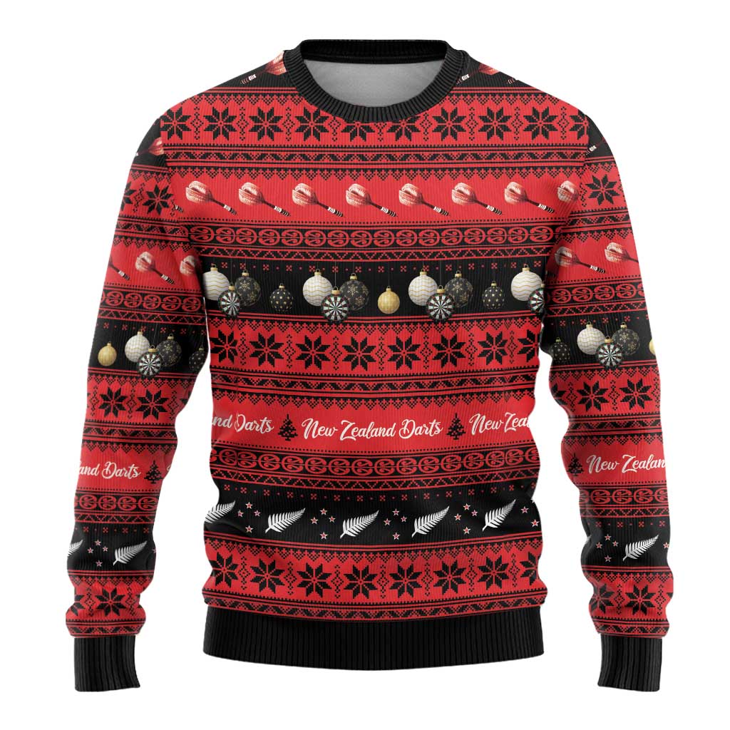 New Zealand Darts Christmas Ugly Christmas Sweater Merry Xmas Aotearoa Maori Red - Polynesian Pride