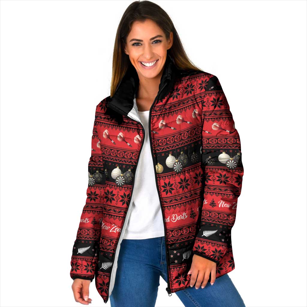 New Zealand Darts Christmas Padded Jacket Merry Xmas Aotearoa Maori Red - Polynesian Pride