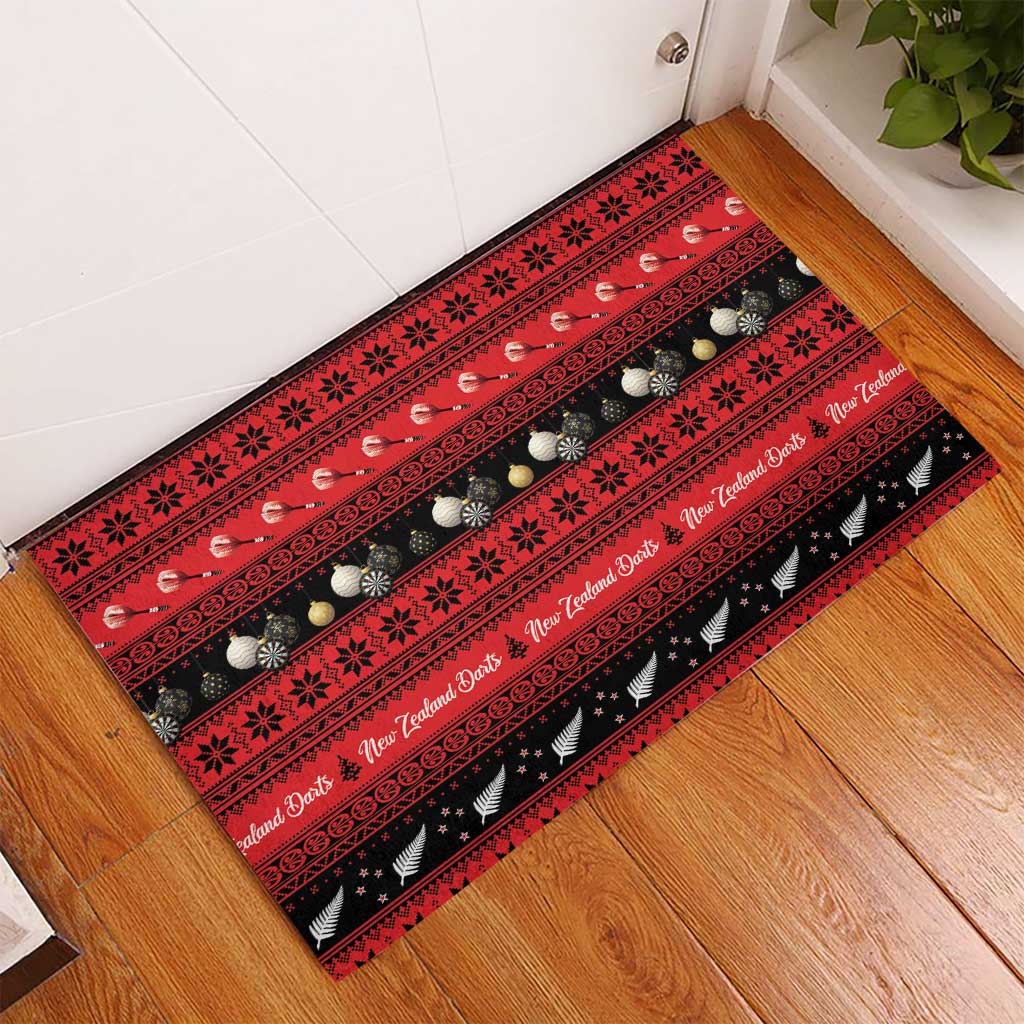 New Zealand Darts Christmas Rubber Doormat Merry Xmas Aotearoa Maori Red - Polynesian Pride
