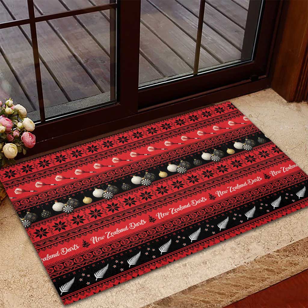 New Zealand Darts Christmas Rubber Doormat Merry Xmas Aotearoa Maori Red - Polynesian Pride