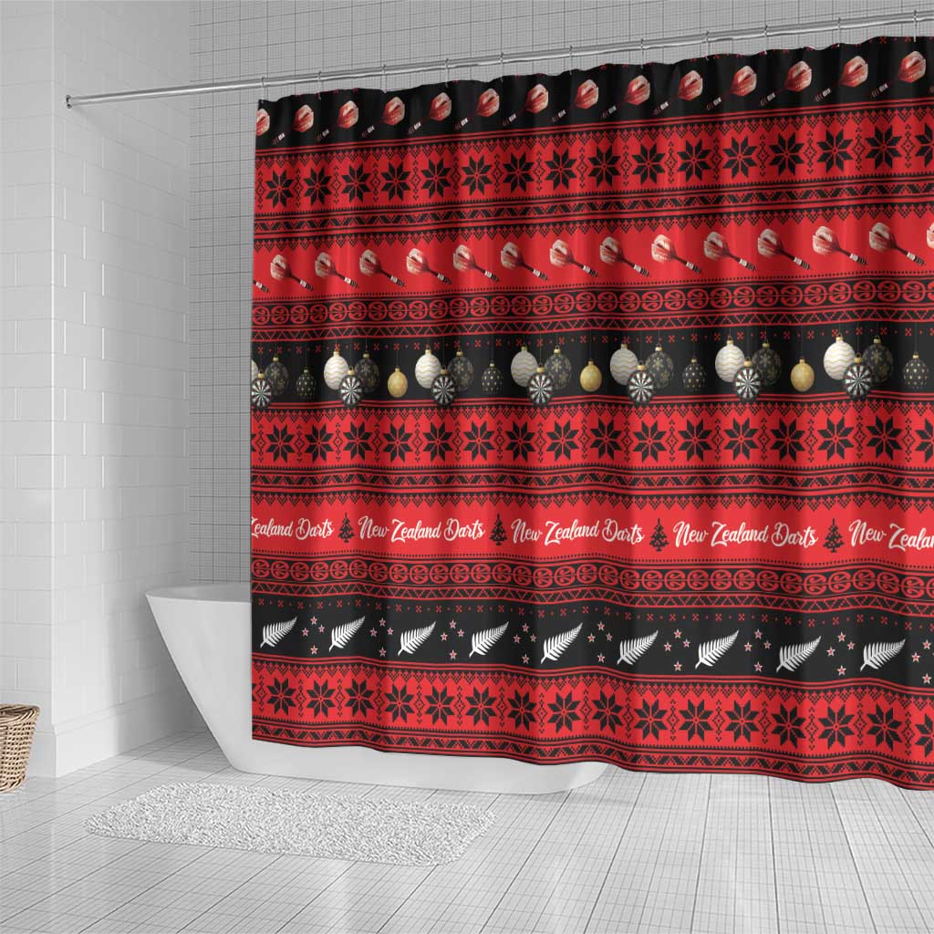 New Zealand Darts Christmas Shower Curtain Merry Xmas Aotearoa Maori Red - Polynesian Pride