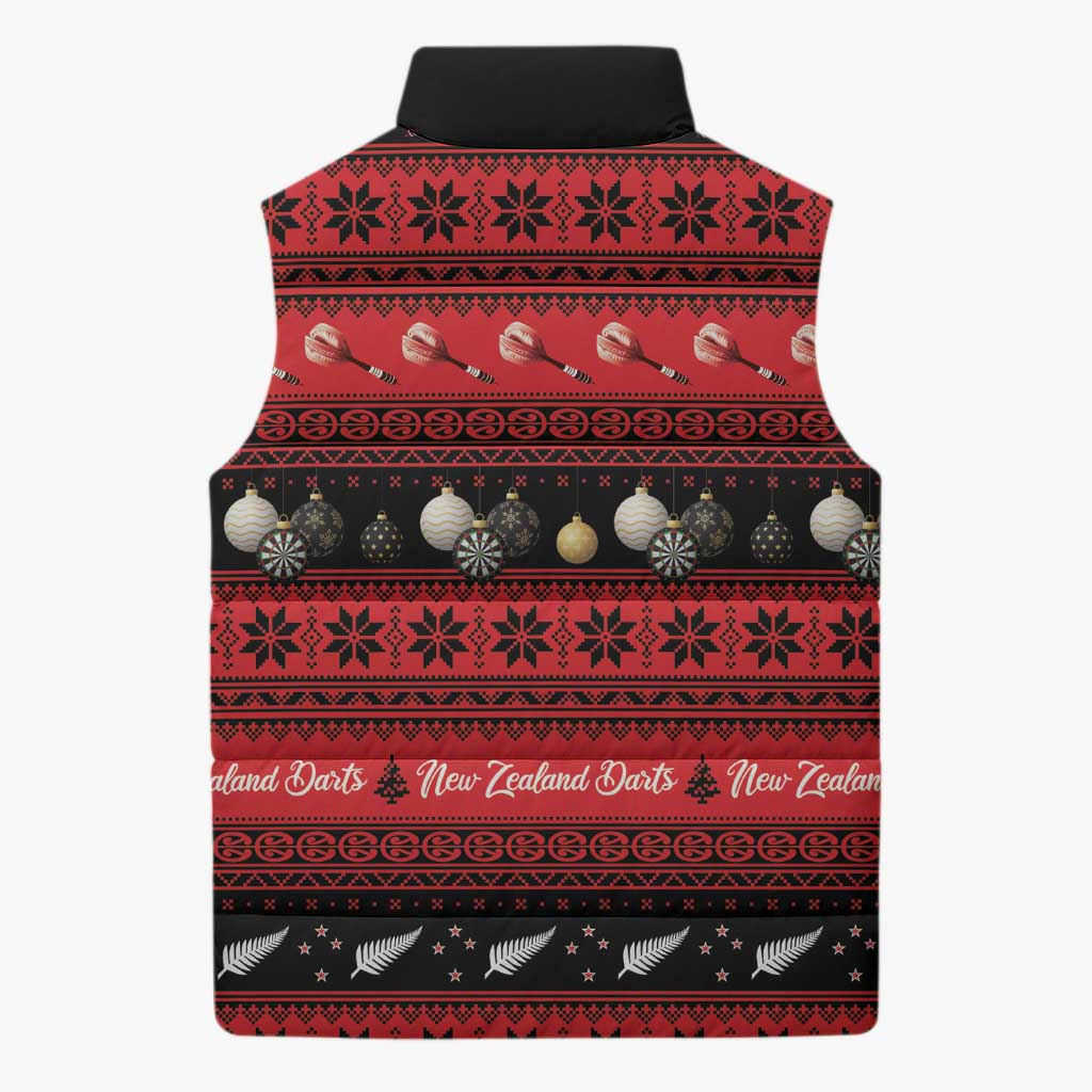 New Zealand Darts Christmas Sleeveless Puffer Jacket Merry Xmas Aotearoa Maori Red - Polynesian Pride