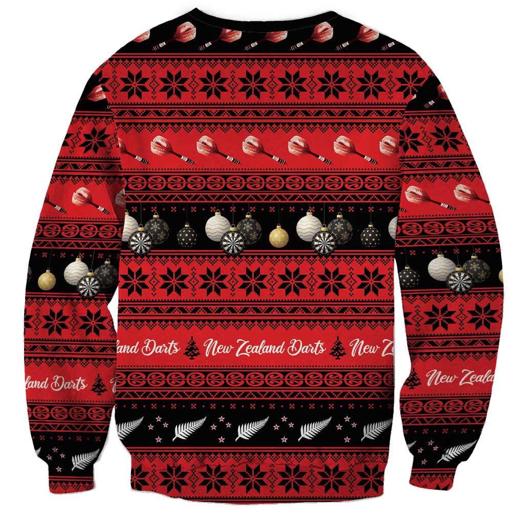 New Zealand Darts Christmas Sweatshirt Merry Xmas Aotearoa Maori Red - Polynesian Pride