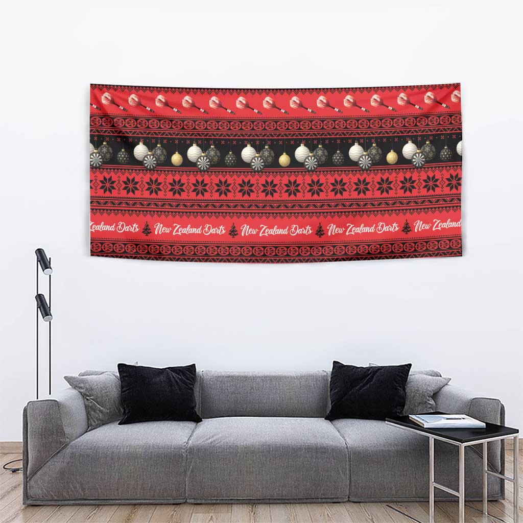 New Zealand Darts Christmas Tapestry Merry Xmas Aotearoa Maori Red - Polynesian Pride
