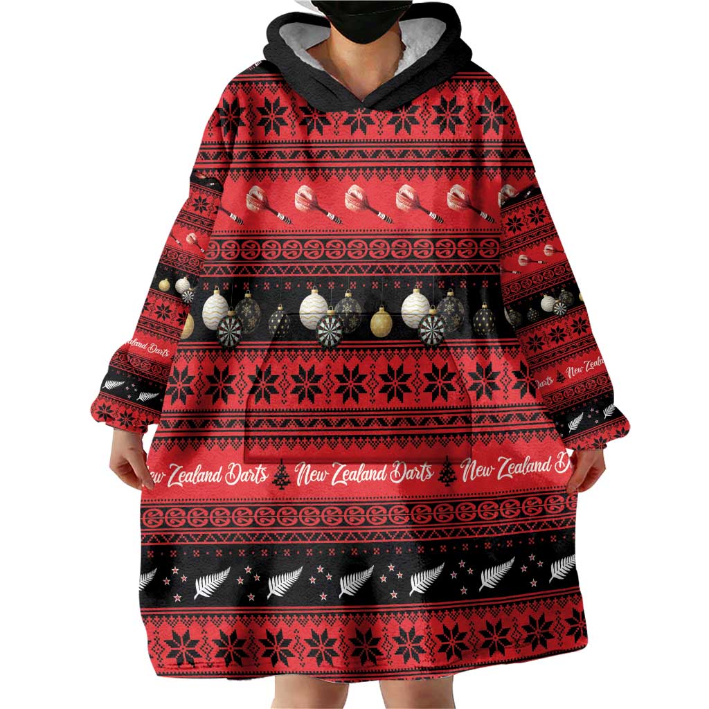 New Zealand Darts Christmas Wearable Blanket Hoodie Merry Xmas Aotearoa Maori Red - Polynesian Pride