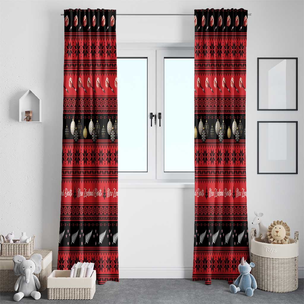 New Zealand Darts Christmas Window Curtain Merry Xmas Aotearoa Maori Red - Polynesian Pride