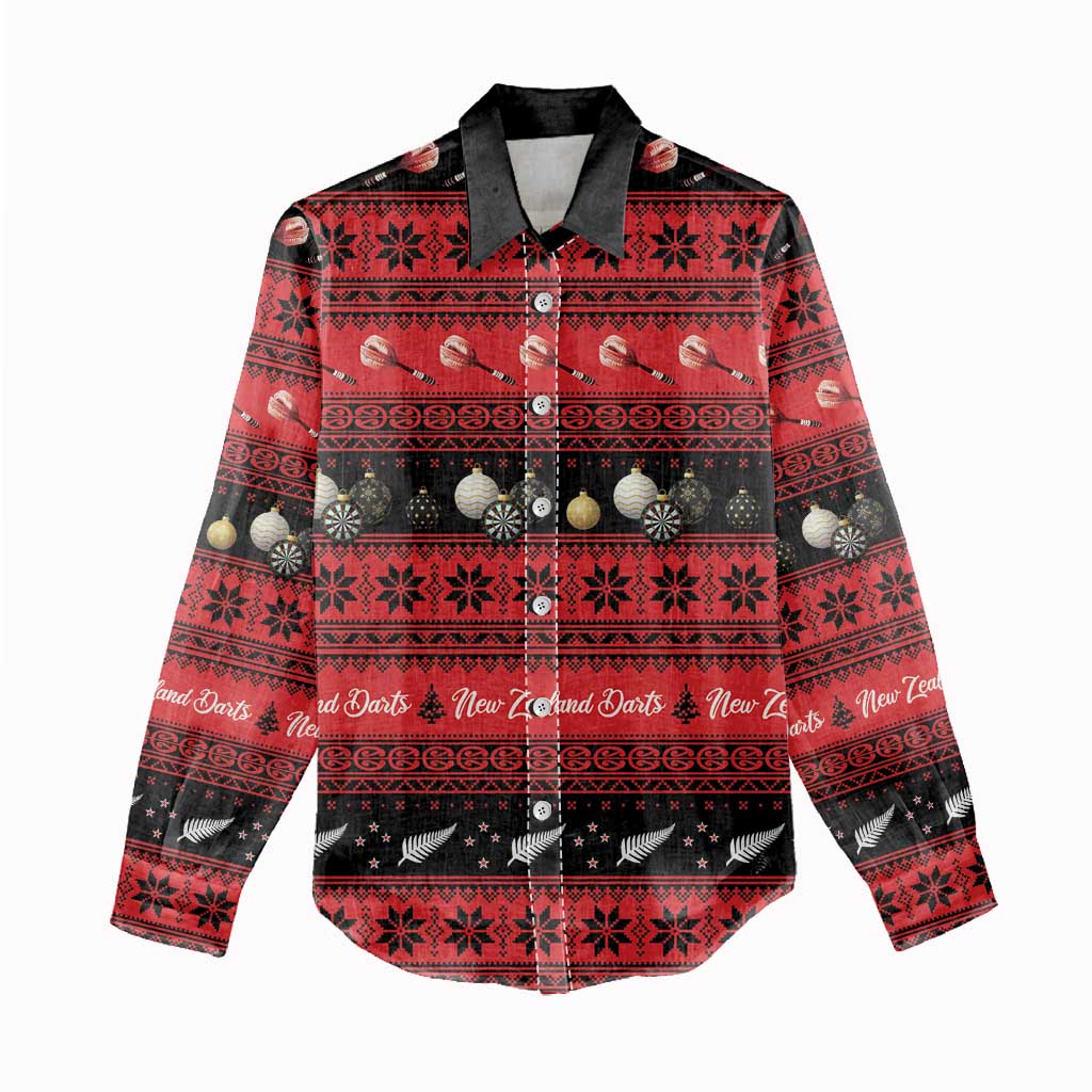New Zealand Darts Christmas Women Casual Shirt Merry Xmas Aotearoa Maori Red - Polynesian Pride