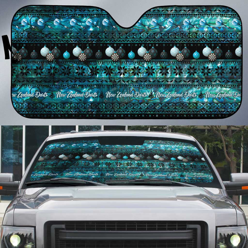 New Zealand Darts Christmas Auto Sun Shade Merry Xmas Aotearoa Maori Paua Shell - Polynesian Pride