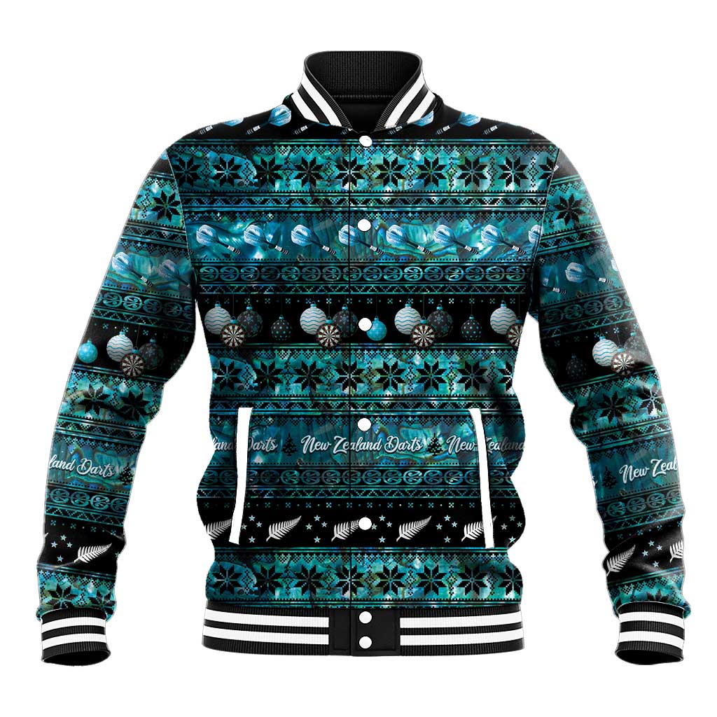 New Zealand Darts Christmas Baseball Jacket Merry Xmas Aotearoa Maori Paua Shell - Polynesian Pride
