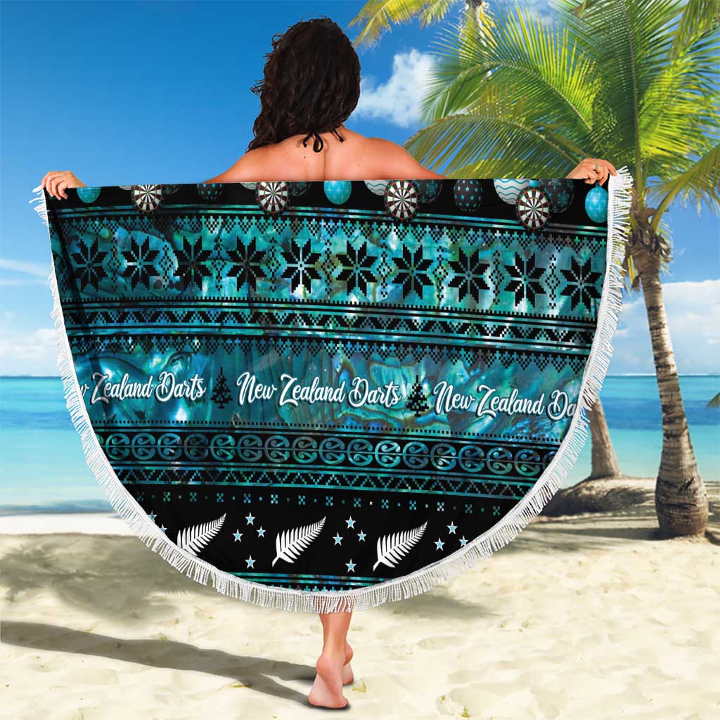 New Zealand Darts Christmas Beach Blanket Merry Xmas Aotearoa Maori Paua Shell - Polynesian Pride