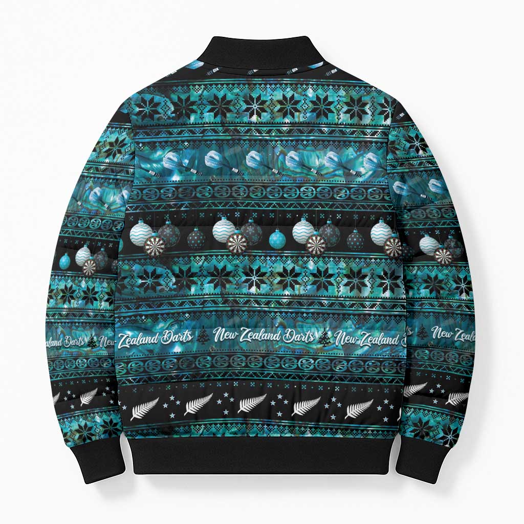 New Zealand Darts Christmas Bomber Puffer Jacket Merry Xmas Aotearoa Maori Paua Shell - Polynesian Pride