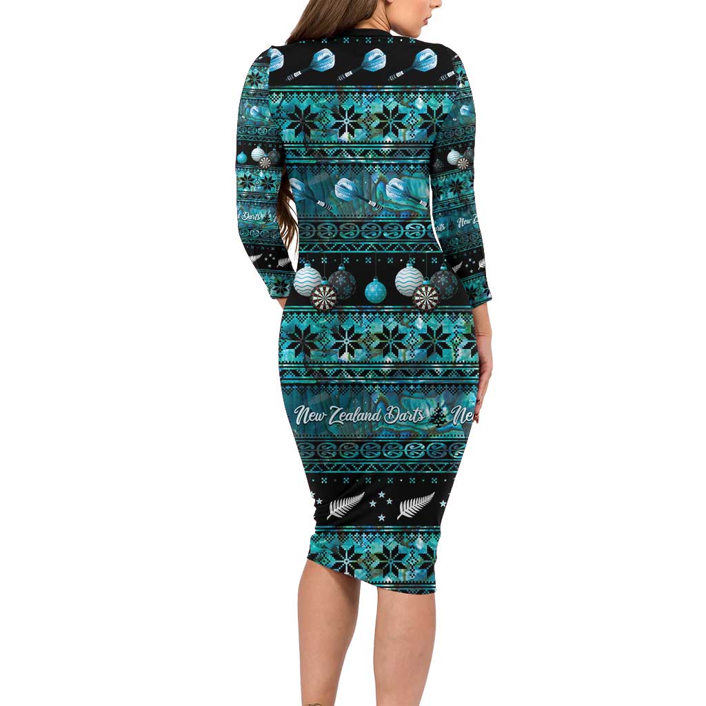 New Zealand Darts Christmas Family Matching Long Sleeve Bodycon Dress and Hawaiian Shirt Merry Xmas Aotearoa Maori Paua Shell - Polynesian Pride
