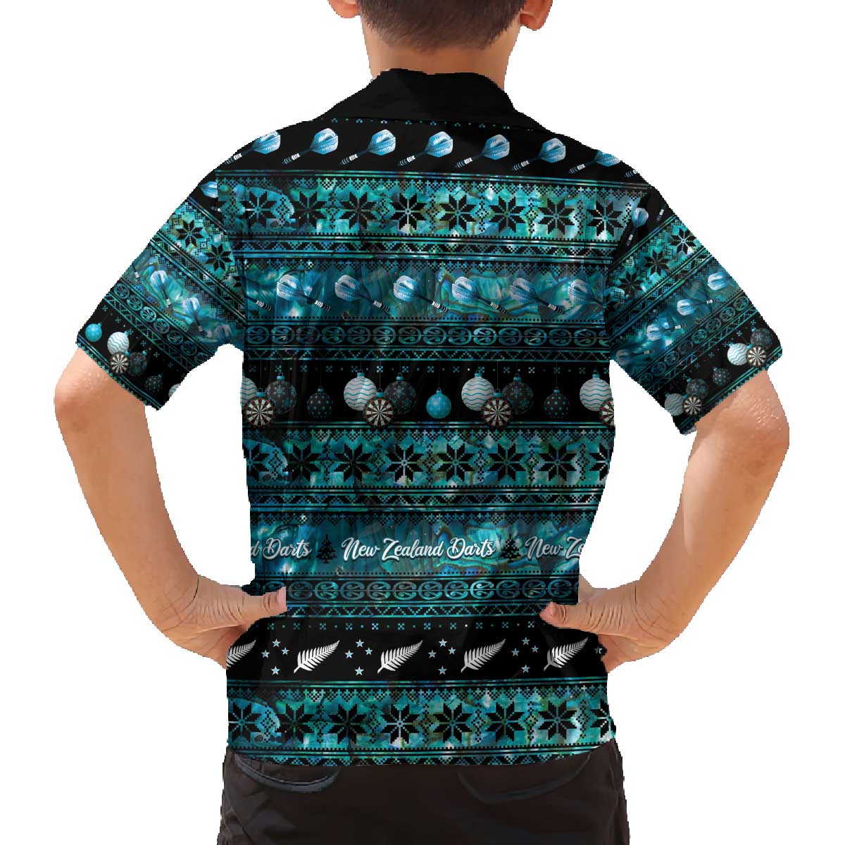New Zealand Darts Christmas Family Matching Off The Shoulder Long Sleeve Dress and Hawaiian Shirt Merry Xmas Aotearoa Maori Paua Shell - Polynesian Pride