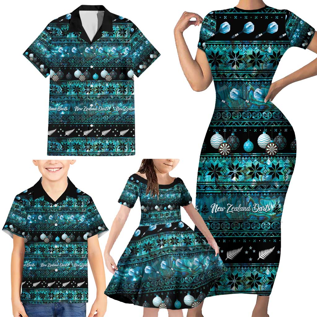 New Zealand Darts Christmas Family Matching Short Sleeve Bodycon Dress and Hawaiian Shirt Merry Xmas Aotearoa Maori Paua Shell - Polynesian Pride