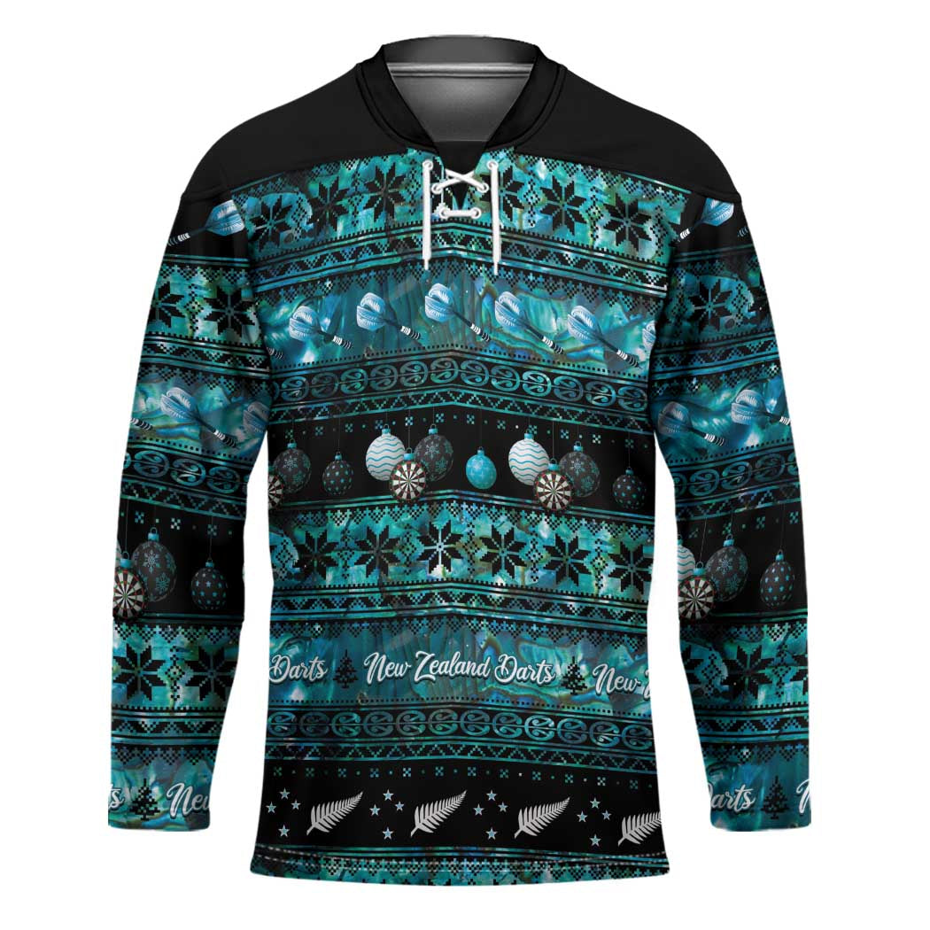 New Zealand Darts Christmas Hockey Jersey Merry Xmas Aotearoa Maori Paua Shell - Polynesian Pride