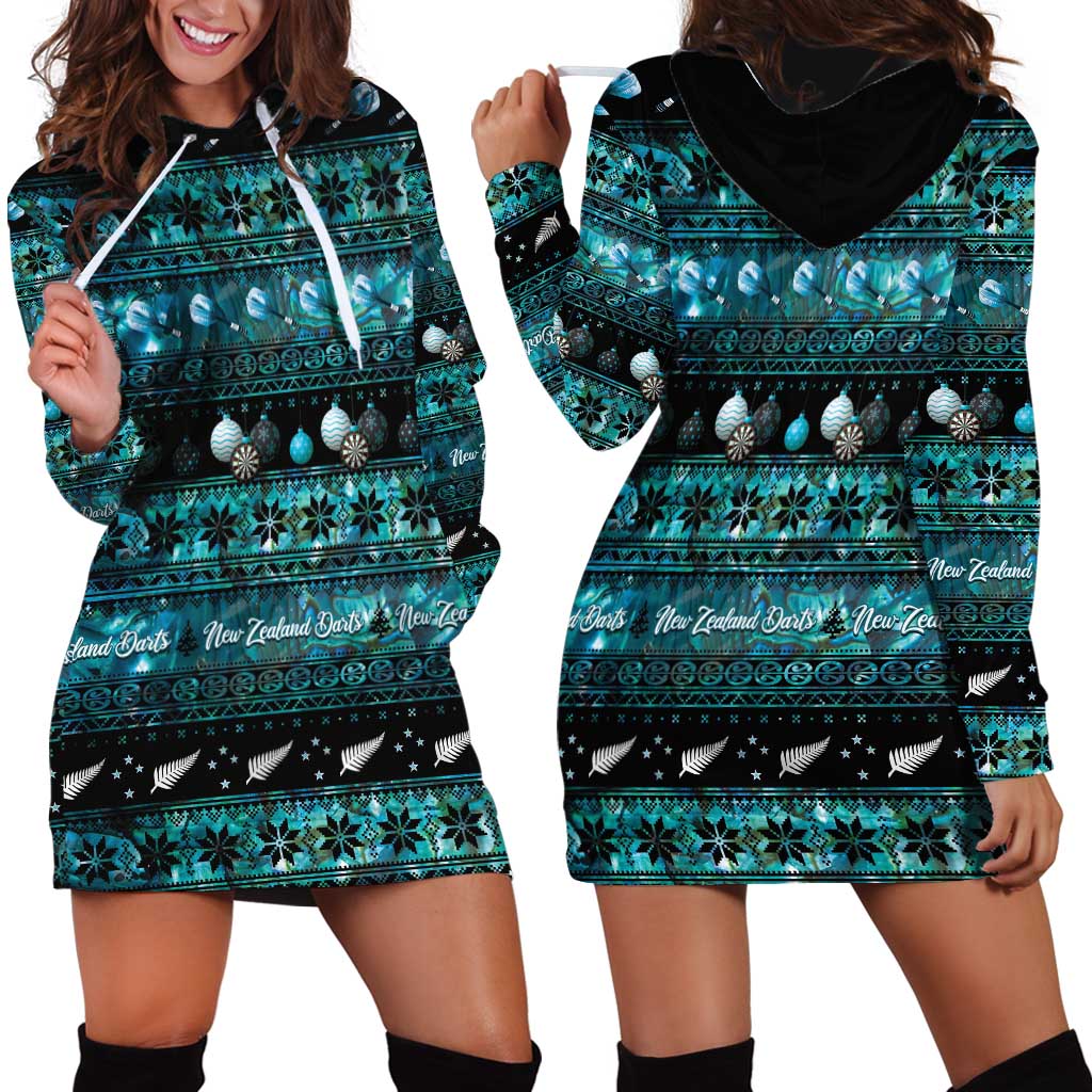 New Zealand Darts Christmas Hoodie Dress Merry Xmas Aotearoa Maori Paua Shell - Polynesian Pride