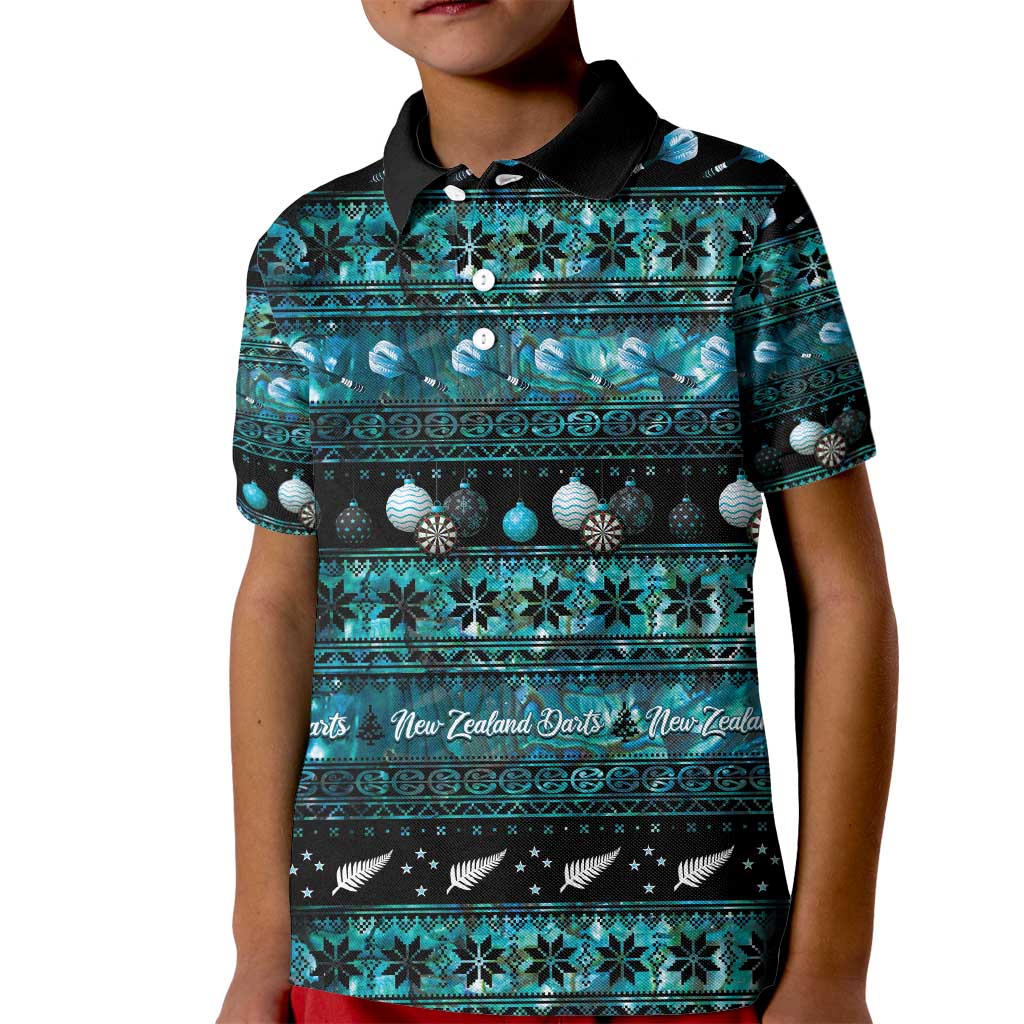 New Zealand Darts Christmas Kid Polo Shirt Merry Xmas Aotearoa Maori Paua Shell - Polynesian Pride