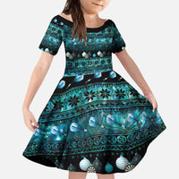 New Zealand Darts Christmas Kid Short Sleeve Dress Merry Xmas Aotearoa Maori Paua Shell - Polynesian Pride