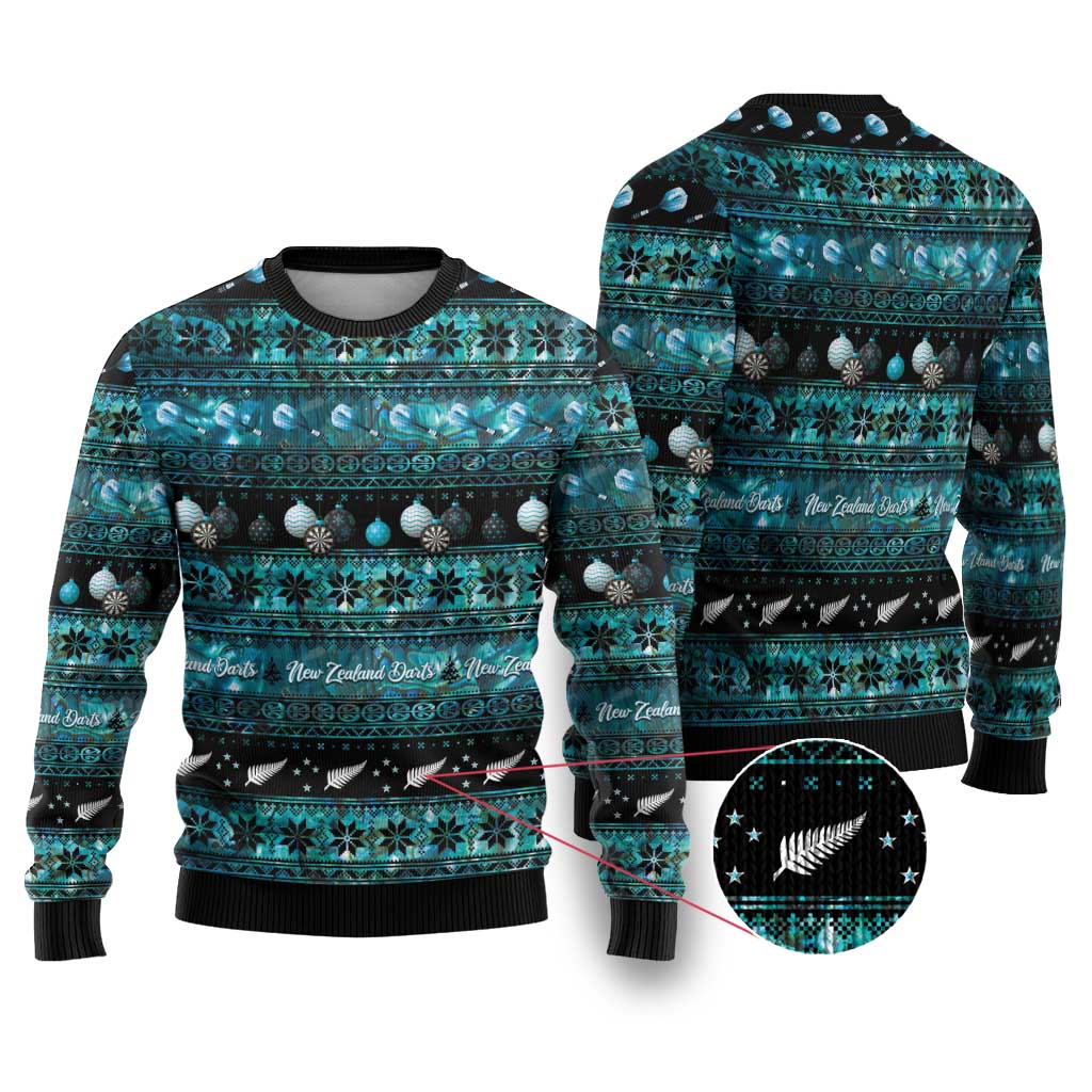 New Zealand Darts Christmas Ugly Christmas Sweater Merry Xmas Aotearoa Maori Paua Shell - Polynesian Pride