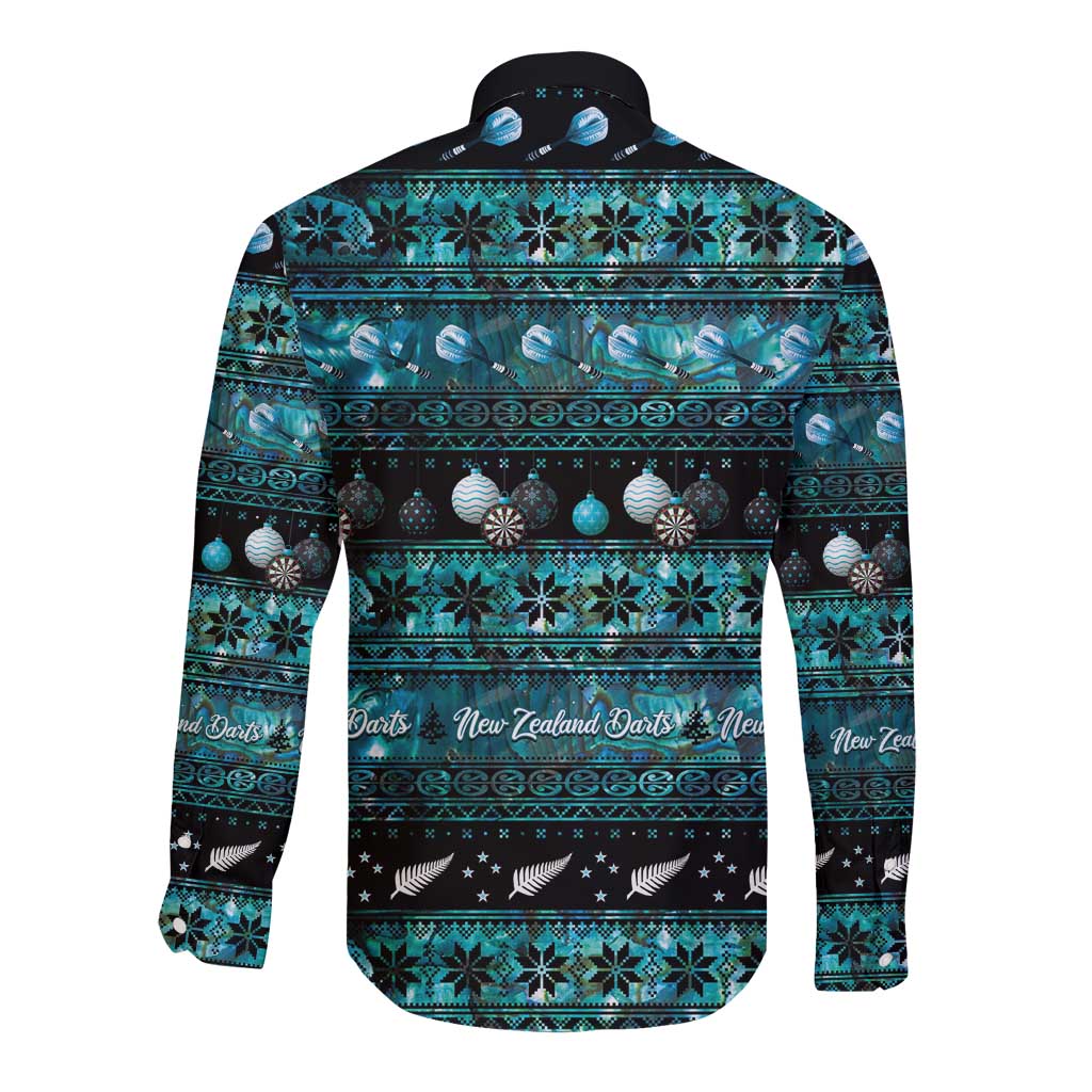 New Zealand Darts Christmas Long Sleeve Button Shirt Merry Xmas Aotearoa Maori Paua Shell - Polynesian Pride
