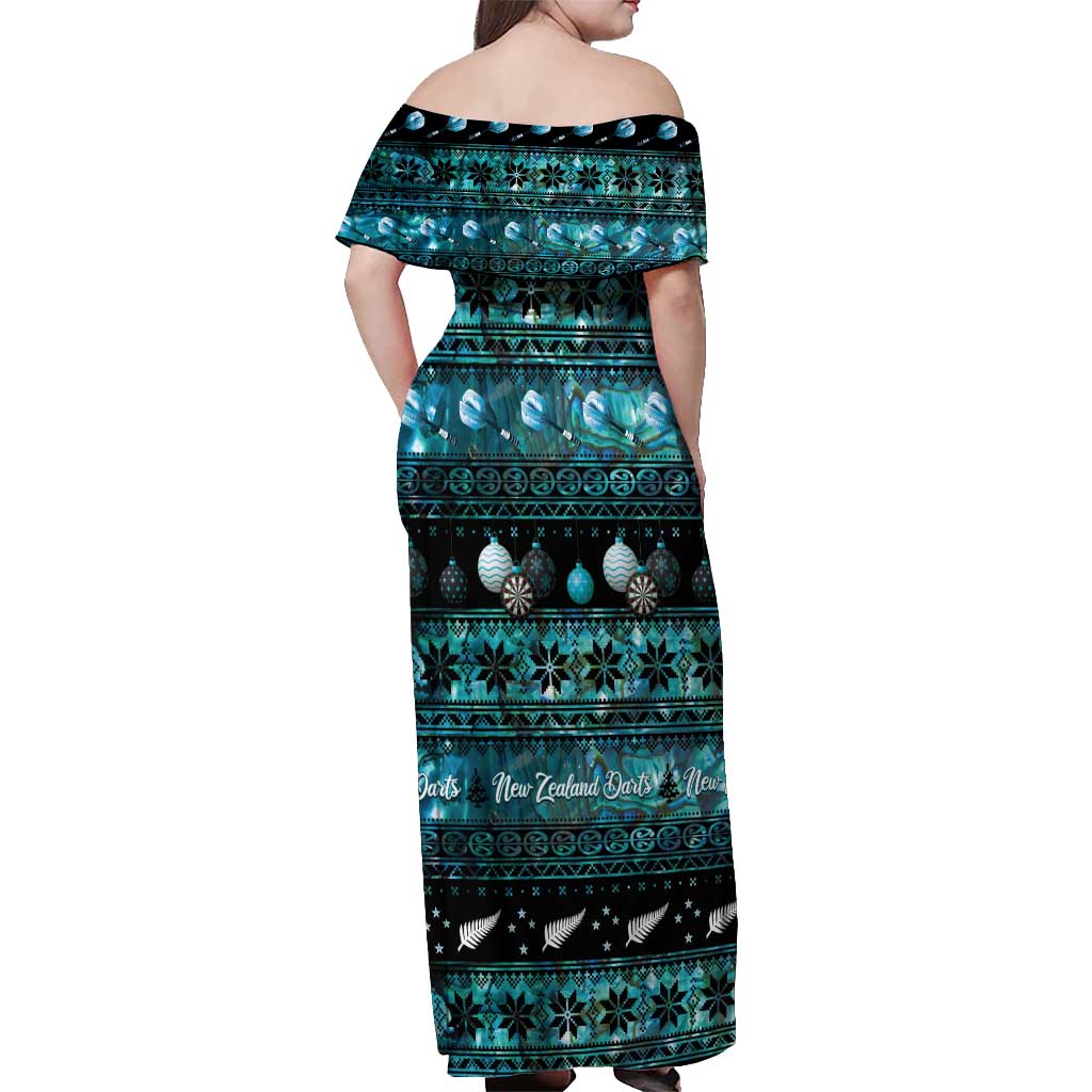 New Zealand Darts Christmas Off Shoulder Maxi Dress Merry Xmas Aotearoa Maori Paua Shell - Polynesian Pride