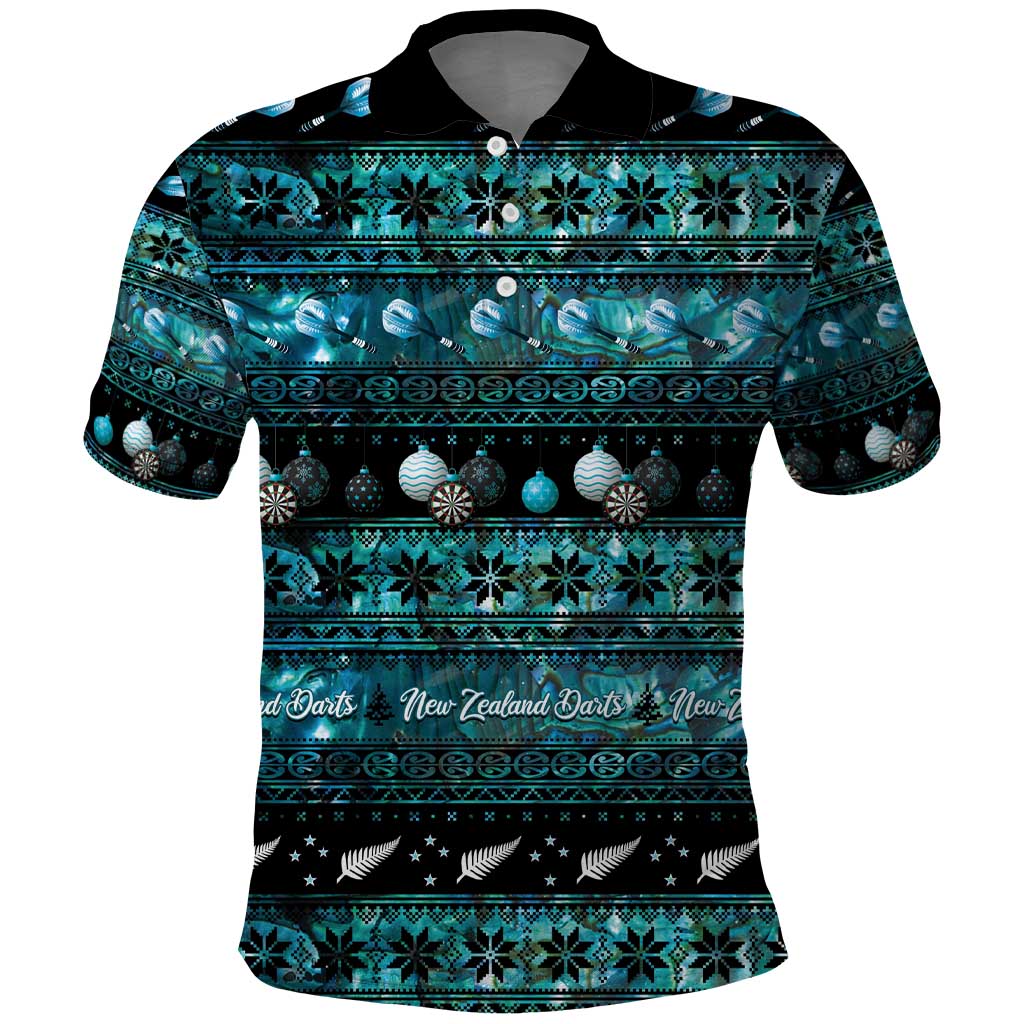 New Zealand Darts Christmas Polo Shirt Merry Xmas Aotearoa Maori Paua Shell - Polynesian Pride