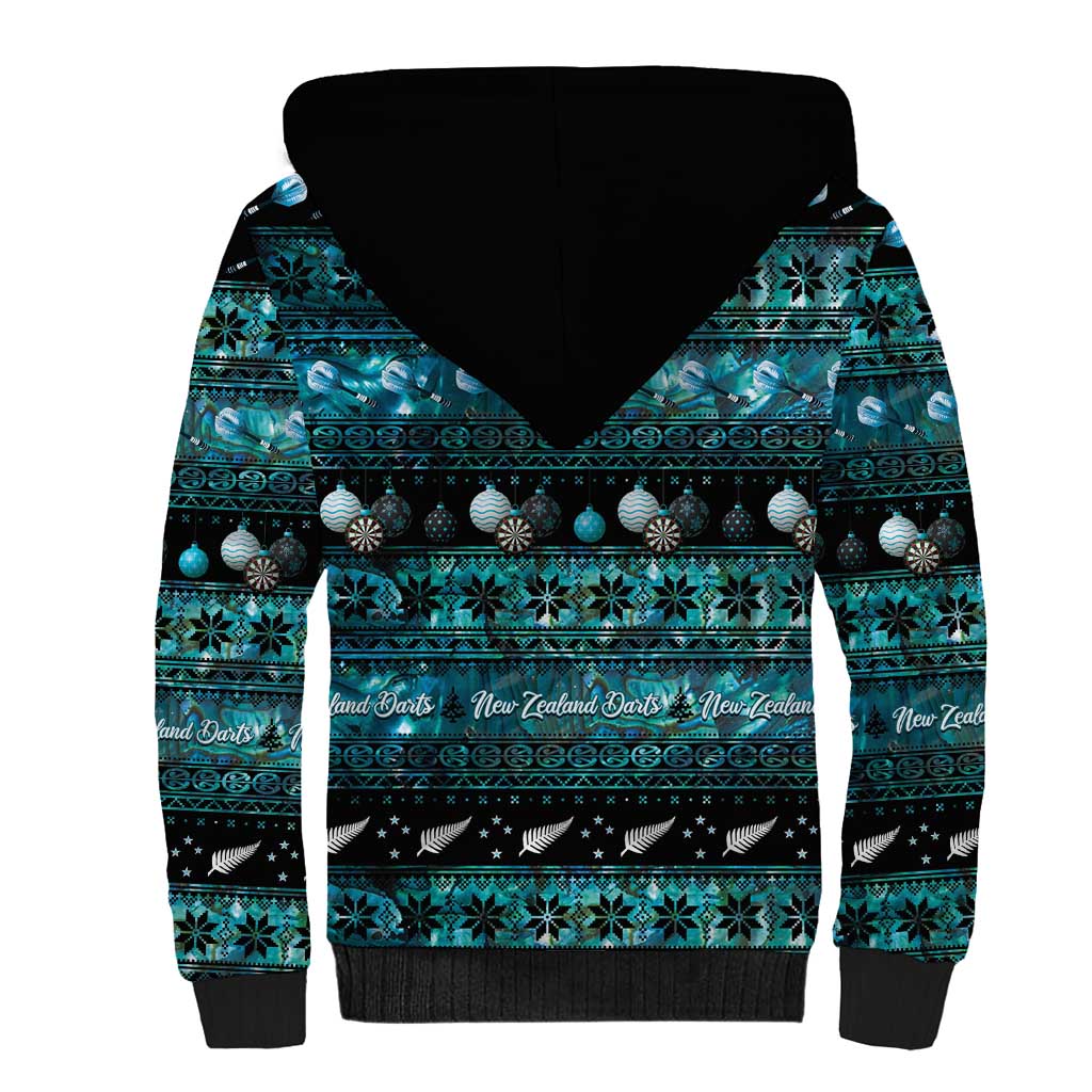 New Zealand Darts Christmas Sherpa Hoodie Merry Xmas Aotearoa Maori Paua Shell - Polynesian Pride