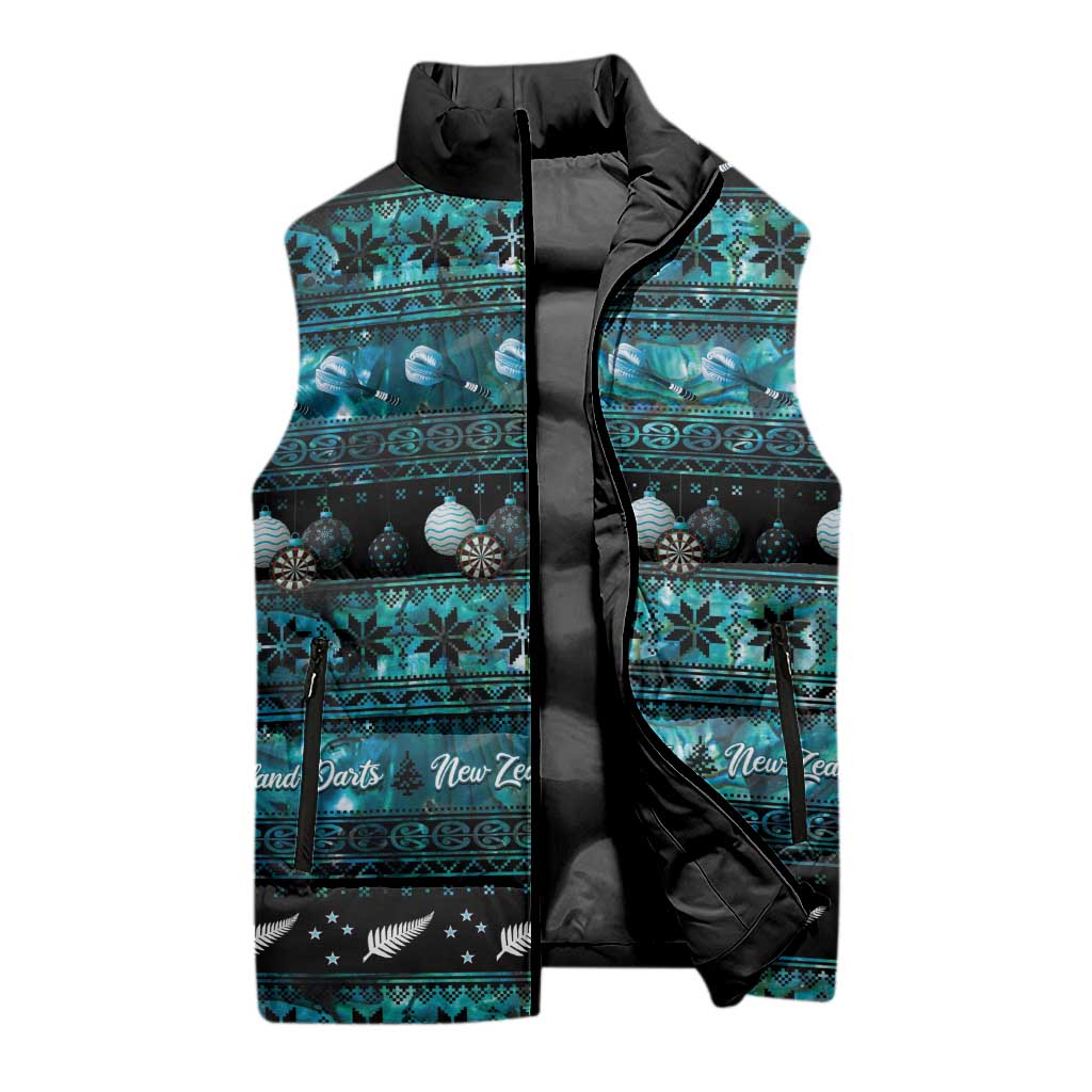 New Zealand Darts Christmas Sleeveless Puffer Jacket Merry Xmas Aotearoa Maori Paua Shell - Polynesian Pride