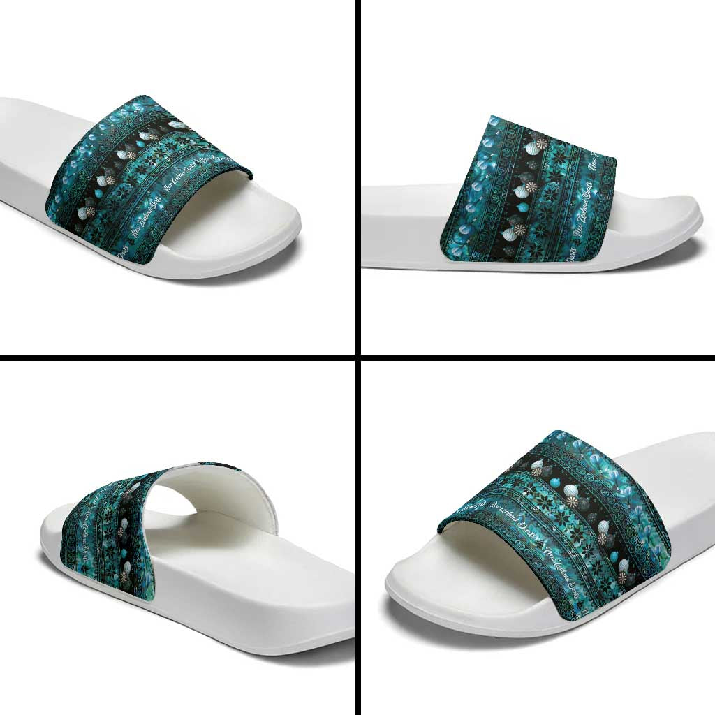 New Zealand Darts Christmas Slide Sandals Merry Xmas Aotearoa Maori Paua Shell - Polynesian Pride