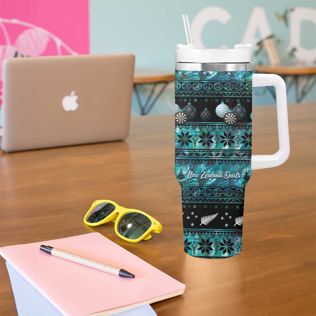 New Zealand Darts Christmas Tumbler With Handle Merry Xmas Aotearoa Maori Paua Shell - Polynesian Pride