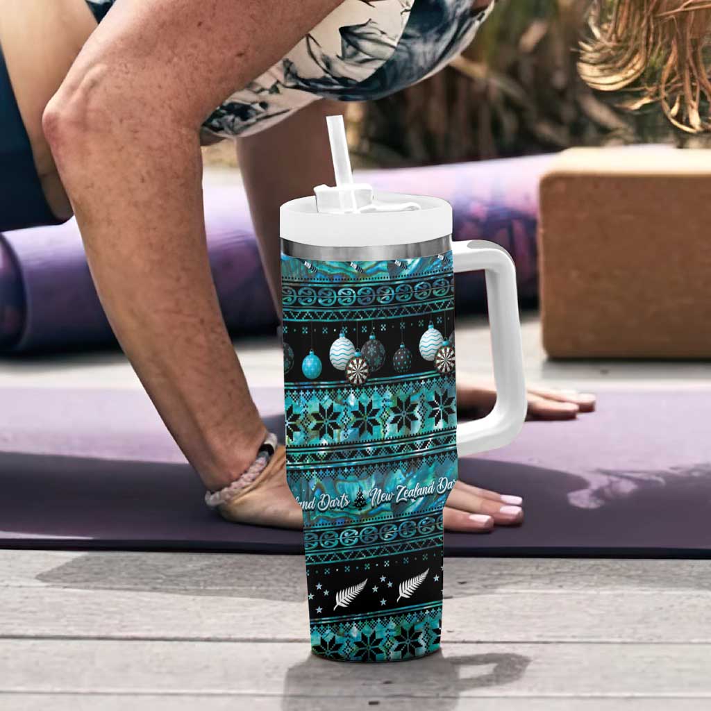 New Zealand Darts Christmas Tumbler With Handle Merry Xmas Aotearoa Maori Paua Shell - Polynesian Pride
