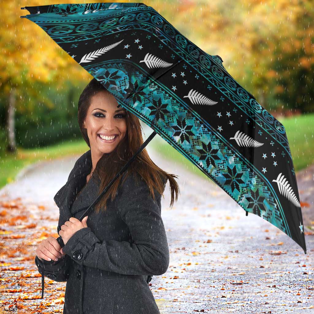 New Zealand Darts Christmas Umbrella Merry Xmas Aotearoa Maori Paua Shell - Polynesian Pride