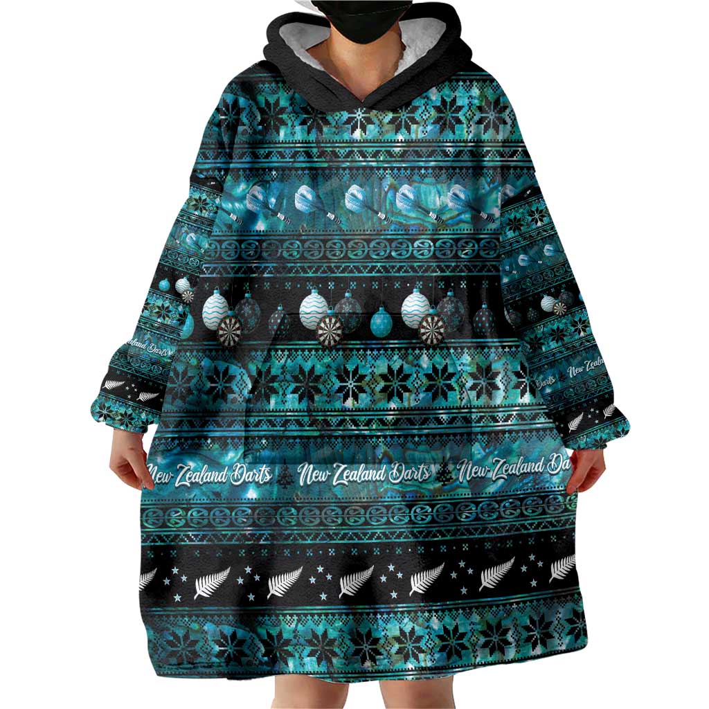 New Zealand Darts Christmas Wearable Blanket Hoodie Merry Xmas Aotearoa Maori Paua Shell - Polynesian Pride