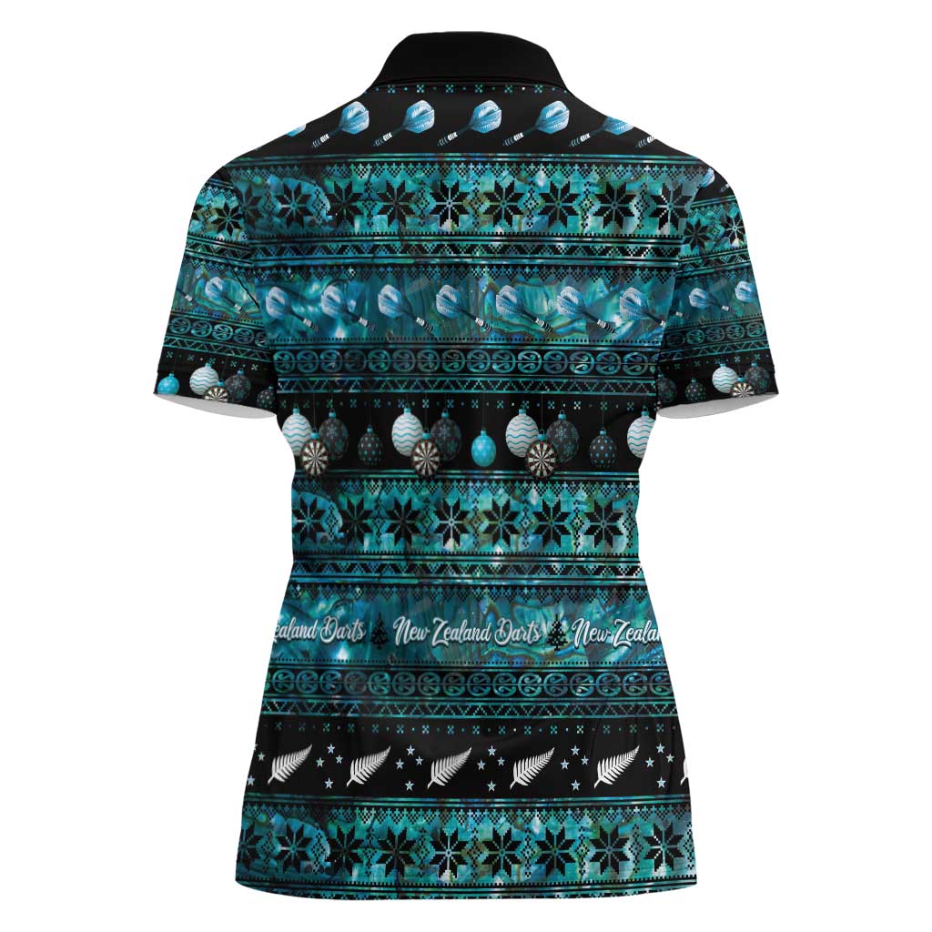 New Zealand Darts Christmas Women Polo Shirt Merry Xmas Aotearoa Maori Paua Shell - Polynesian Pride