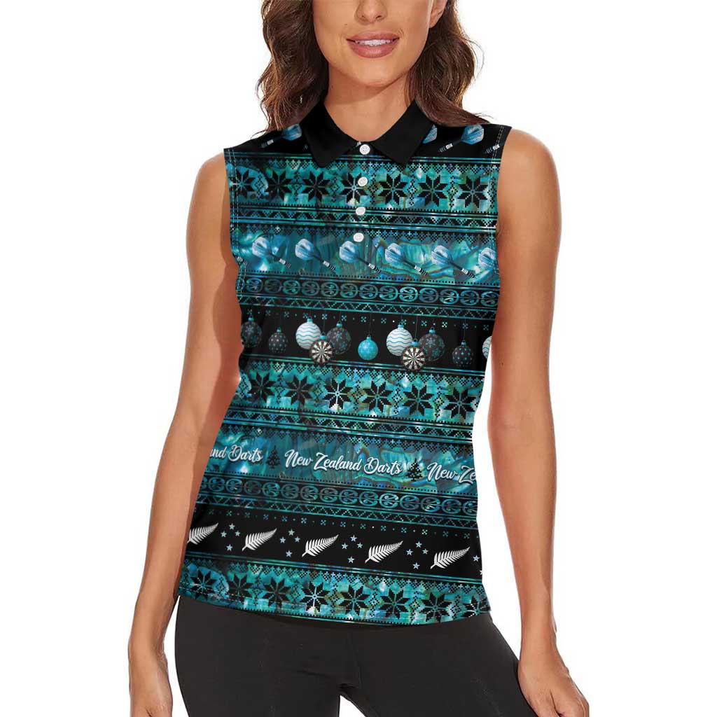 New Zealand Darts Christmas Women Sleeveless Polo Shirt Merry Xmas Aotearoa Maori Paua Shell - Polynesian Pride