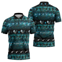 New Zealand Darts Christmas Zipper Polo Shirt Merry Xmas Aotearoa Maori Paua Shell - Polynesian Pride