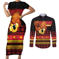Papua New Guinea Christmas Couples Matching Short Sleeve Bodycon Dress and Long Sleeve Button Shirt Bikpela hamamas blong dispela Krismas - Polynesian Pride