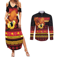 Papua New Guinea Christmas Couples Matching Summer Maxi Dress and Long Sleeve Button Shirt Bikpela hamamas blong dispela Krismas - Polynesian Pride
