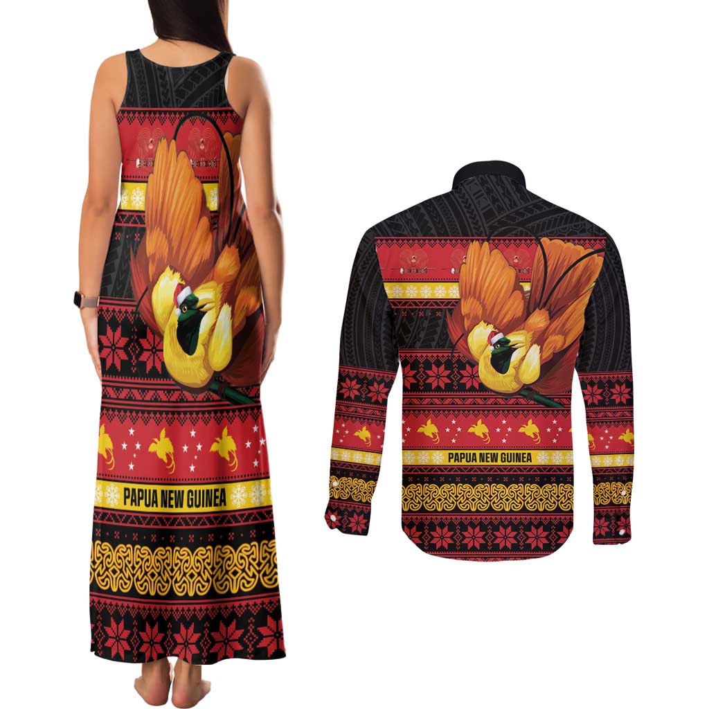 Papua New Guinea Christmas Couples Matching Tank Maxi Dress and Long Sleeve Button Shirt Bikpela hamamas blong dispela Krismas - Polynesian Pride