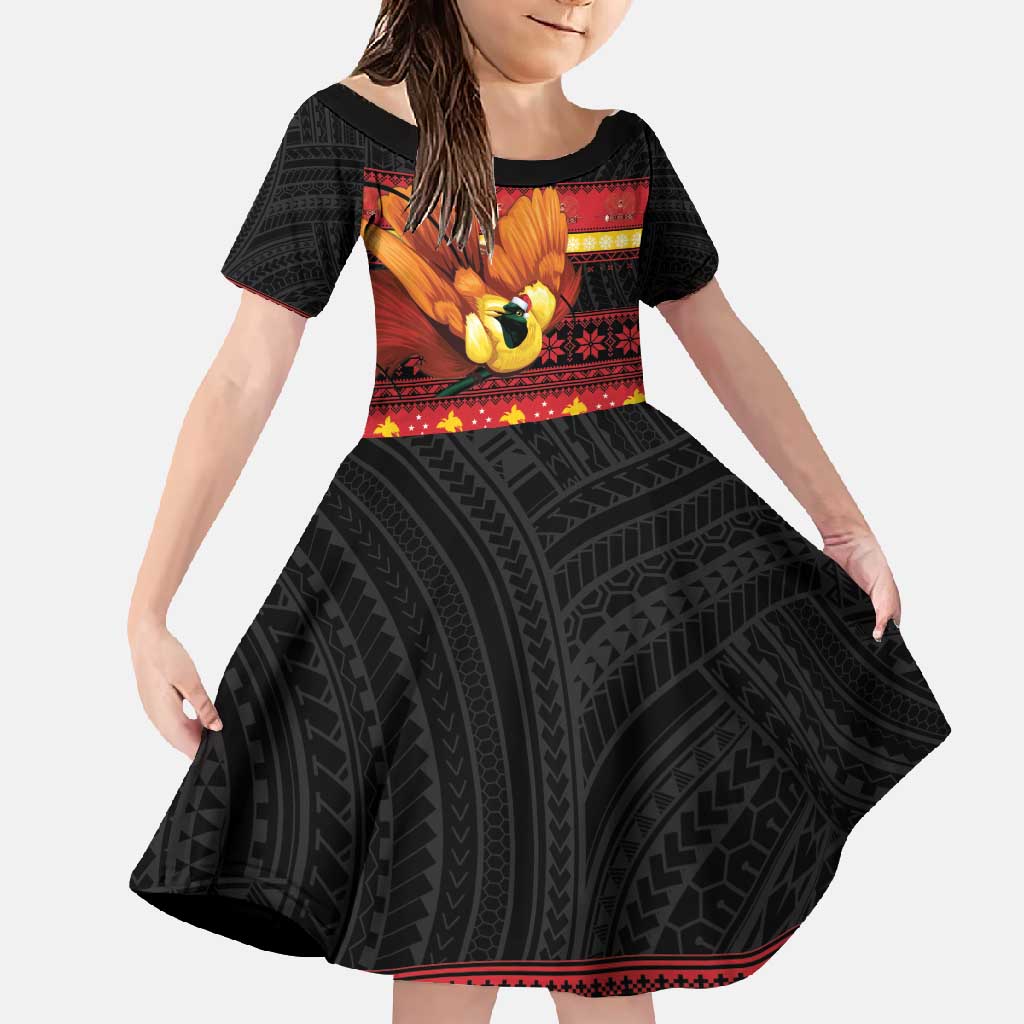 Papua New Guinea Christmas Family Matching Summer Maxi Dress and Hawaiian Shirt Bikpela hamamas blong dispela Krismas LT14 Daughter's Dress Red - Polynesian Pride