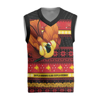 Papua New Guinea Christmas Knitted V-Neck Vest Bikpela hamamas blong dispela Krismas LT14 Red - Polynesian Pride