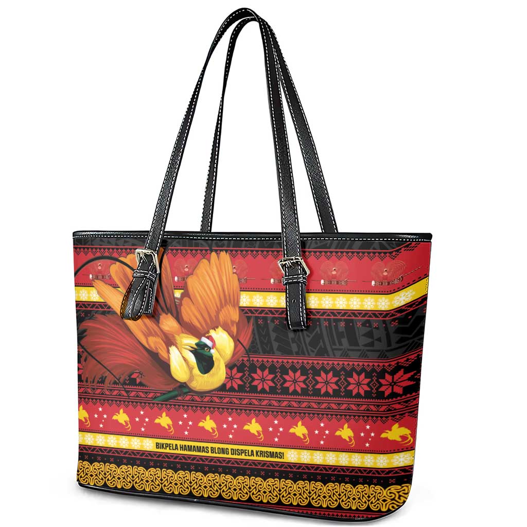 Papua New Guinea Christmas Leather Tote Bag Bikpela hamamas blong dispela Krismas - Polynesian Pride