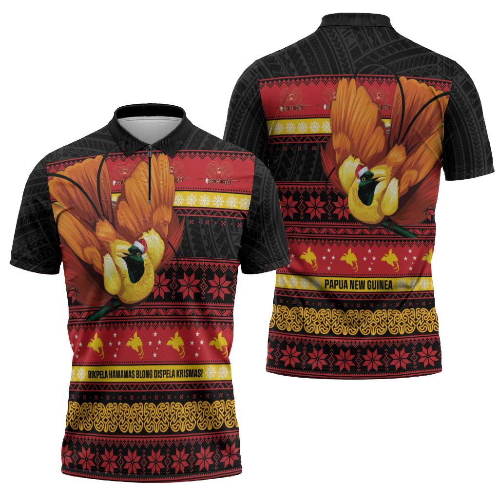 Papua New Guinea Christmas Zipper Polo Shirt Bikpela hamamas blong dispela Krismas - Polynesian Pride