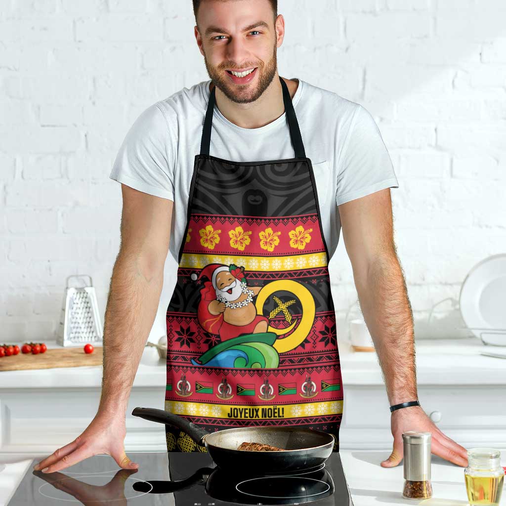 Vanuatu Christmas Apron Joyeux Noel Surfing Santa With Boar Tusk - Polynesian Pride