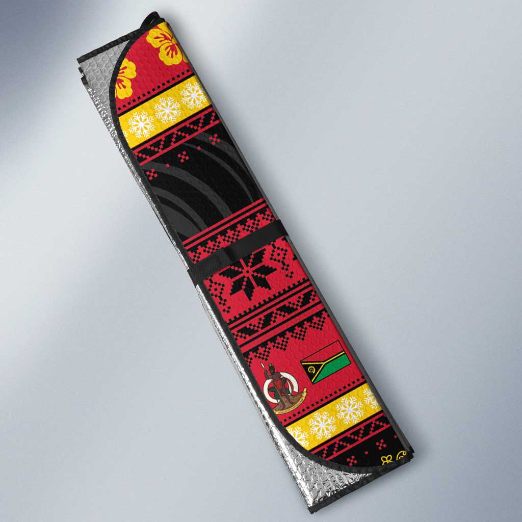 Vanuatu Christmas Auto Sun Shade Joyeux Noel Surfing Santa With Boar Tusk - Polynesian Pride