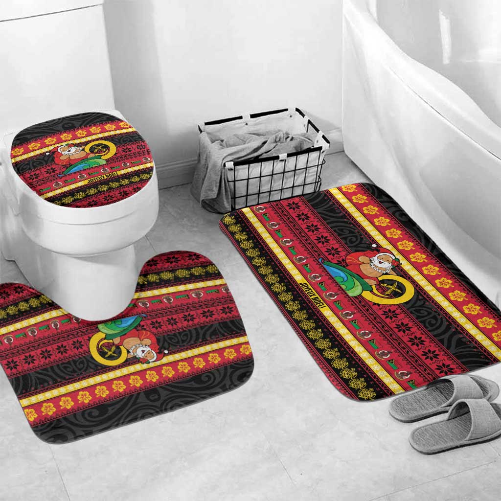 Vanuatu Christmas Bathroom Set Joyeux Noel Surfing Santa With Boar Tusk - Polynesian Pride